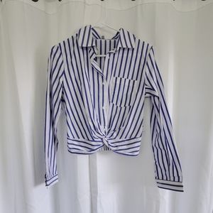 NWT Charlotte Russe Crop Blue Striped Dress Shirt